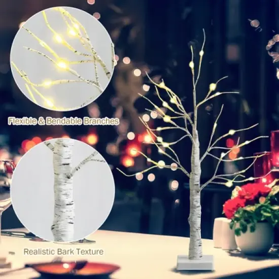Costway 2ft/ 4ft/ 5ft/ 6ft Pre-lit White Twig Birch Tree for Christmas Holiday w/ LED Lights image {8}