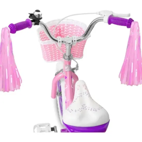 Hykolity 14/16-Inch Kids Bike for Girls Ages 3-7, Multi-Color, with Training Wheels, Doll Seat, Basket, Adjustable Saddle, Dual Brakes image {9}