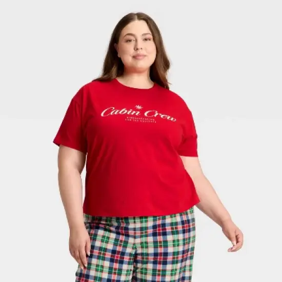 Women's "Cabin Crew" Short Sleeve Holiday Matching Family Pajama Shirt - Wondershop&trade; Red image {5}