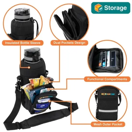 SUN CUBE Water Bottle Holder Strap, Insulated Neoprene Sleeve Bag Carrier, Crossbody Carrying Sling Purse Pouch Pocket Walking Hiking image {1}