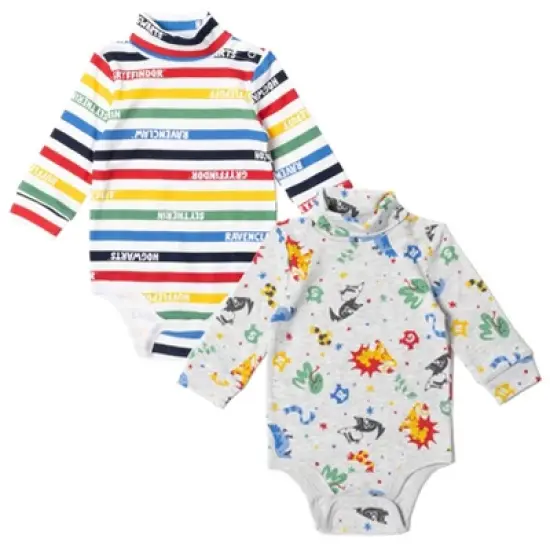 Harry Potter Gryffindor Hufflepuff Ravenclaw Slytherin Baby 2 Pack Turtleneck Bodysuits Newborn to Infant  image {9}