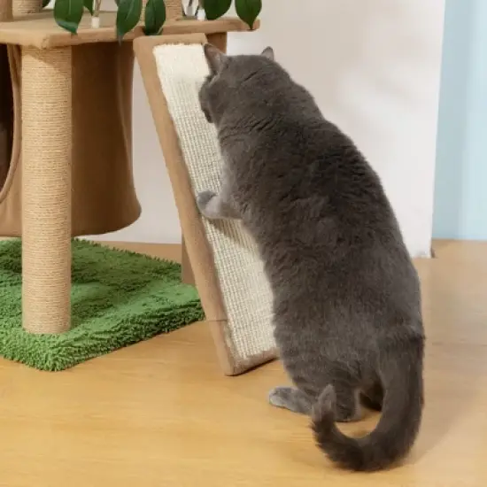 Sandinrayli 76 in. Cat Tree Tower Condo with Green Leaves and Scratching Posts image {6}