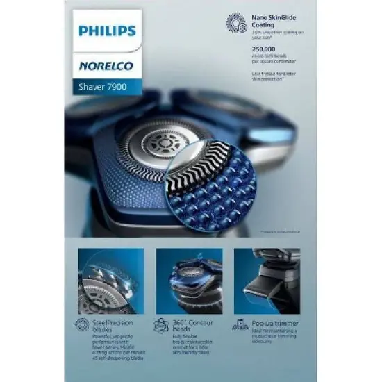 Philips Norelco Wet & Dry Men's Rechargeable Electric Shaver 7900 with UV Sanitizing Cube - S7889/91 image {2}