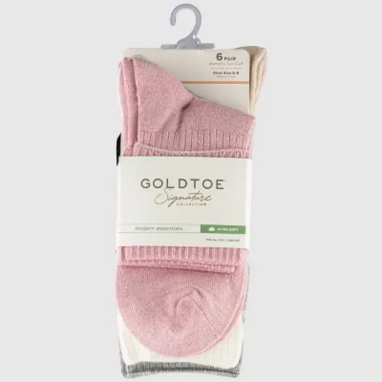Goldtoe Signature Collection Women's 6pk Modern Essentials Classic Turn Cuff Crew Socks - Vintage Rose/Off White/Gray Heather 6-9 image {1}