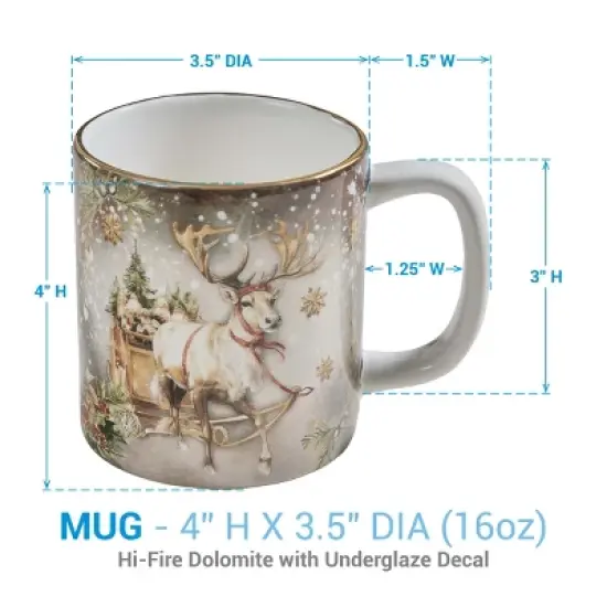 Park Designs Snow Globe Reindeer Gold Mug Set Of 4 image {3}