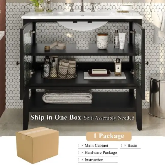 Christopher Knight Home Birgit 36" Modern Bathroom Vanity with Ceramic Sink and Adjustable Shelf image {6}