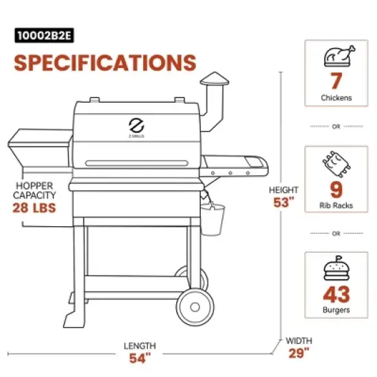 ZPG-10002B2E Wood Pellet Grill BBQ Smoker with Cover: Automated Feed, 1060 sq in - Z Grills image {16}