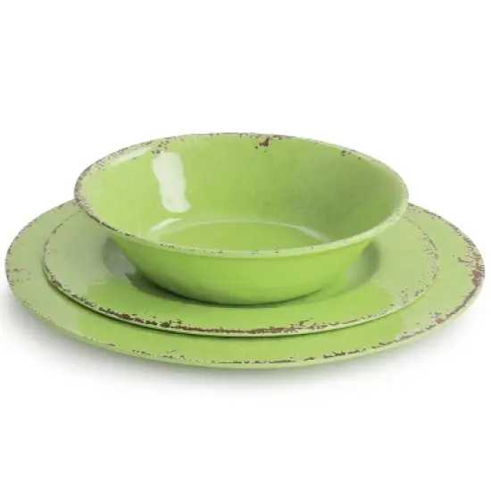 Gibson Mauna 12 Piece Melamine Dinnerware Set in Crackle Green image {2}