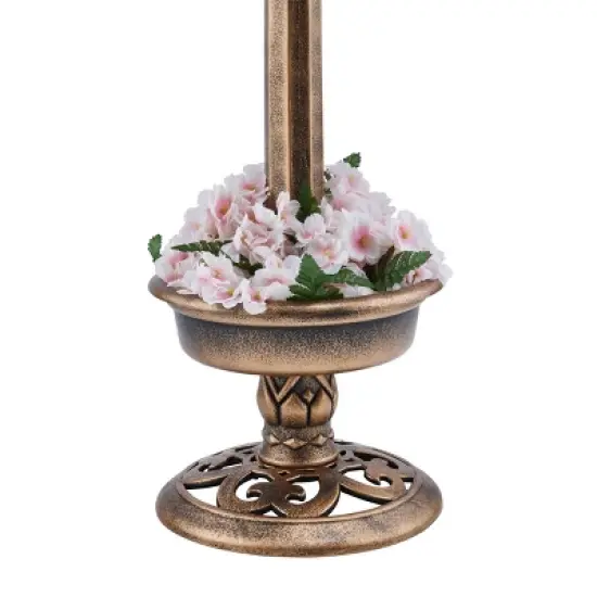 29" Pedestal Birdbath with Planter Base and Solar Powered LED Lights Bronze - Alpine Corporation: Weather-Resistant, Freestanding image {3}