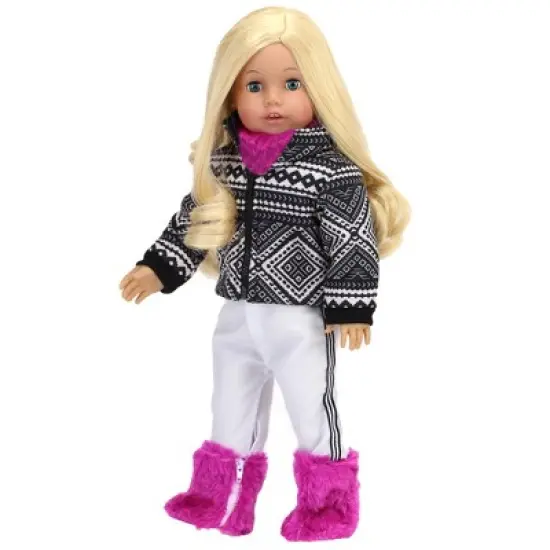 Sophia&rsquo;s Print Ski Coat, White Pants, Neck Warmer, & Boots Set for 18&rdquo; Dolls, Black/Berry image {2}