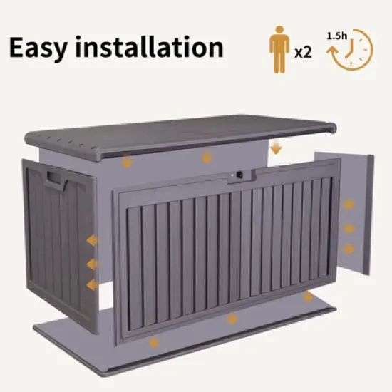 Gulches 100 Gallon Outdoor Deck Box Waterproof,Patio Storage Box ,Lockable Storage for Patio Furniture Cushion, Pool Accessories, Garden Tools ,Brown image {2}