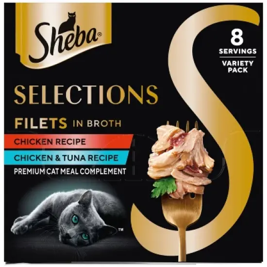 Sheba Selections Filets in Broth Complements Chicken and Tuna Flavor Variety Pack Wet Cat Food - 10.4oz/8ct image {13}