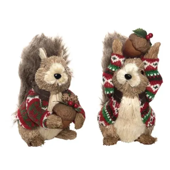 Transpac Small Foam Sisal Festive Squirrel Set of 2 Christmas Home Decorations Decorative Objects Polyfoam image {1}
