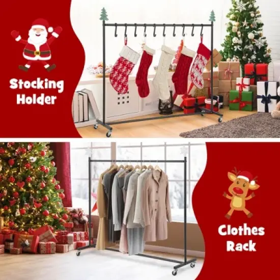 Tangkula Christmas Stocking Holder 46" Metal Stocking Stand with Christmas Decorations Freestanding Stocking Hanger Clothes Rack w/ 10 Hooks image {3}