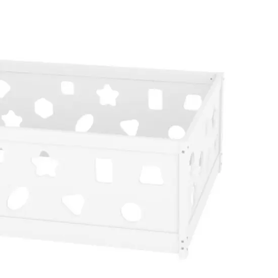 Okak Twin/Full Size Floor Bed Frame,White Solid Wood Toddler Bed with Safety Rails, Low Profile Design for Kids Bedroom & Nursery image {3}