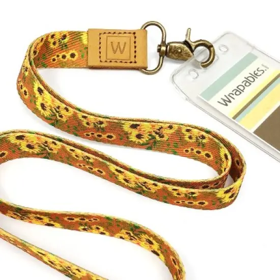 Wrapables Lanyard Keychain and ID Badge Holder, Sunflowers Tan image {2}