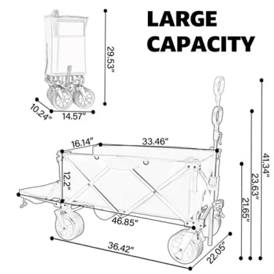 DSVIMOY Collapsible Folding Wagon, Extra Long Collapsible Wagon with Covers for Garden Sports Camping, Black, 46.85"*22.05"*41.34" image {2}