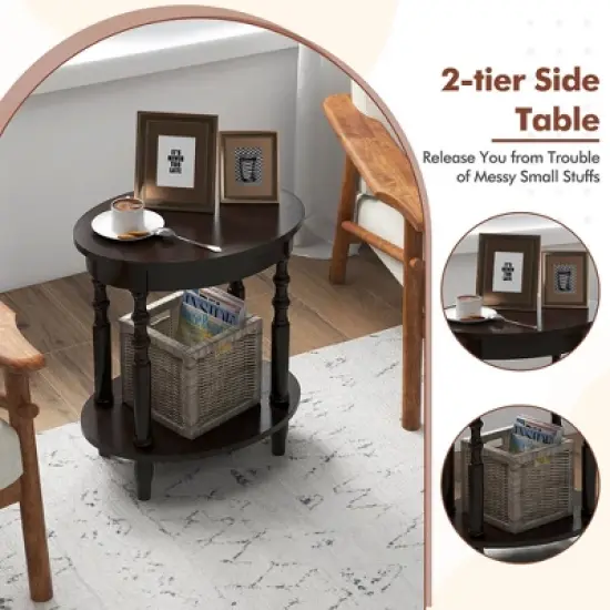 Tangkula 2-Tier End Table Oval Compact Sofa Side Nightstand w/ Storage Shelf image {4}