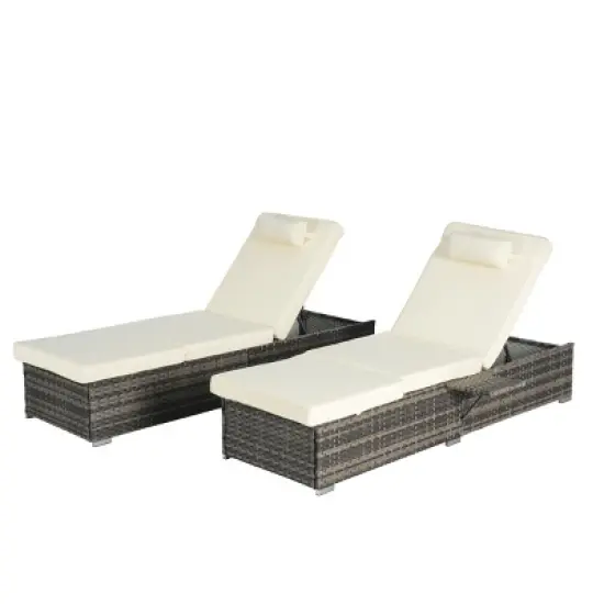 5 Level PE Rattan Outdoor Patio Chaise Lounge Set Of 2,Patio Chaise Lounge With Padded Cover Set And Side Table,Lounge Chair Outdoor -Maison Boucle image {5}