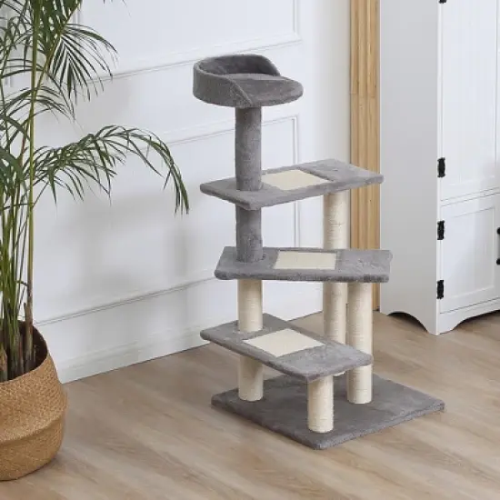 PawHut 40" 5-Level Revolving Stair Cat Tree Scratcher Climbing Activity Tower with Play Center and Resting Perch, gray image {1}