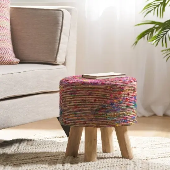Cidney Silk Fabric Stool Coral - Christopher Knight Home image {1}