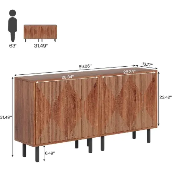 KTMBDW Sideboard Buffet Cabinet - Modern Larger Credenza Kitchen Storage Cabinet with 4 Doors - Accent Buffet Console Table for Dining Room Hallway image {5}