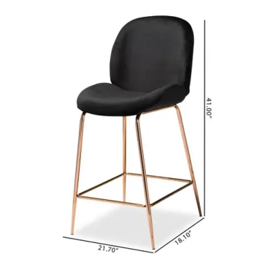 2pc Lander Velvet Fabric Upholstered Metal Counter Stool Set - Baxton Studio image {8}