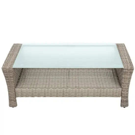 Patio Furniture Set, 4 Piece Outdoor Conversation Set All Weather Wicker Sectional Sofa with Ottoman and Cushions image {10}