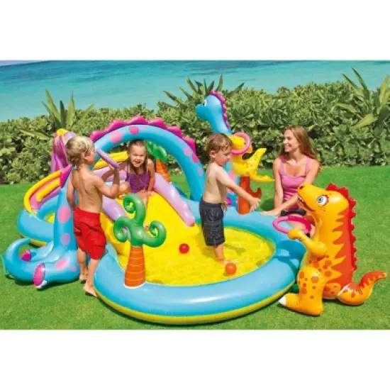 Intex Dinoland Backyard Kiddie Inflatable Swimming Pool and Inflatable Ocean Play Center Pool with Slides, Water Sprayers, Toys, and Games image {4}