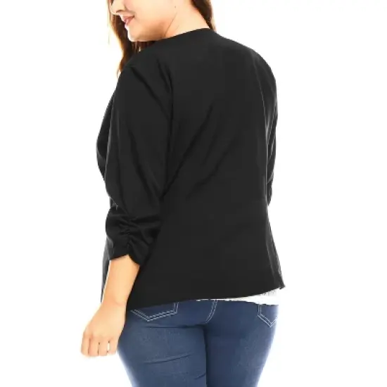 Agnes Orinda Women's Plus Size Fashion Formal with 3/4 Pleated Sleeves and Shawl Collar Blazers image {3}