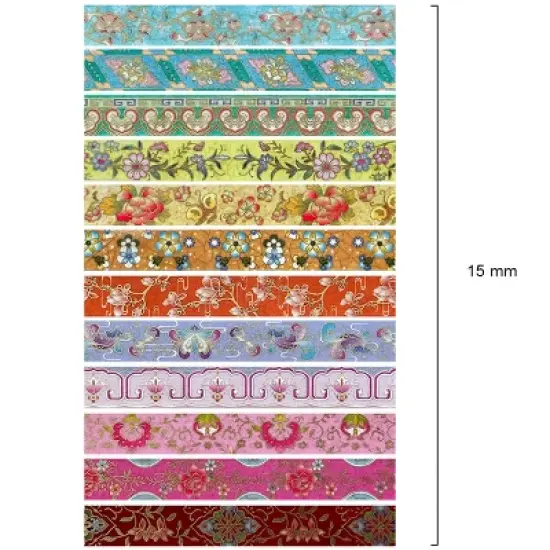 Wrapables Elegant Gold Foil Washi Tape Box Set for Arts & Crafts, Scrapbooking, Stationery, Diary (12 Rolls), Playful Florets image {3}