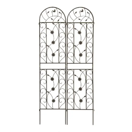 Lirago Brown 2 pieces Weatherproof Multi-functional Outdoor Screen-Laser-Cut Galvanized Steel Panel 86.61"Hx19.68"Wx0.51"D image {7}