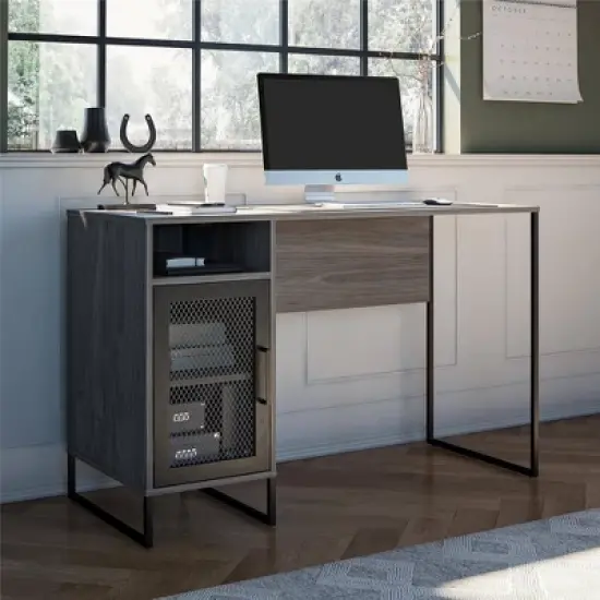 Pacer Single Pedestal Computer Desk Gray Oak - Room & Joy image {8}