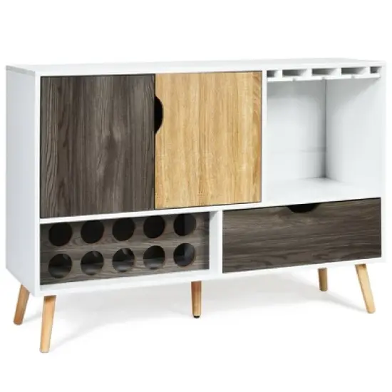 Costway Mid-Century Buffet Sideboard Wooden Storage Cabinet w/ Wine Rack & Glass Holder image {4}