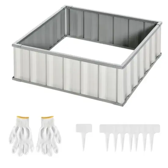 Outsunny 3x3ft Galvanized Raised Garden Bed, Steel Planter for Outdoor Plants, No Bottom w/ A Pairs of Glove for Backyard, Patio to Grow Vegetables, Herbs, and Flowers image {3}