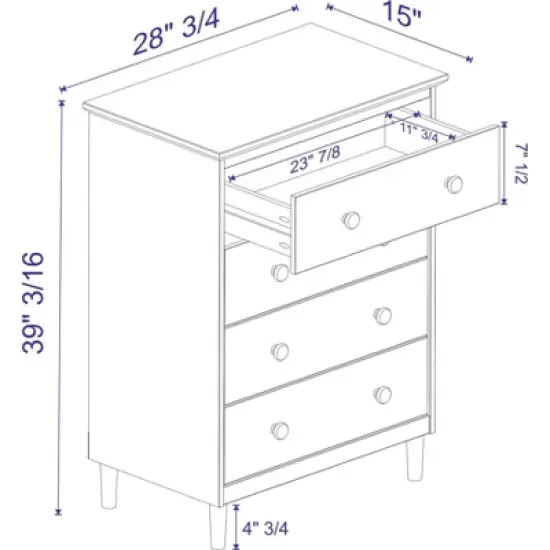 Stiva Classic Mid-Century Modern Vertical 4 Drawer Dresser - Saracina Home image {4}