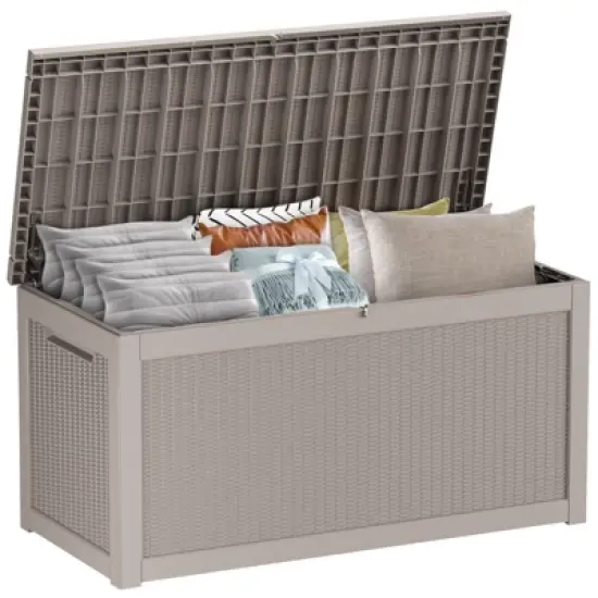 INFURNIC Deck Boxes, Outdoor Patio Storage Box with Large Storage Capacity for Storage Patio Furniture Garden Tools, Brown, 67.7"*32.2"*33.6" image {5}
