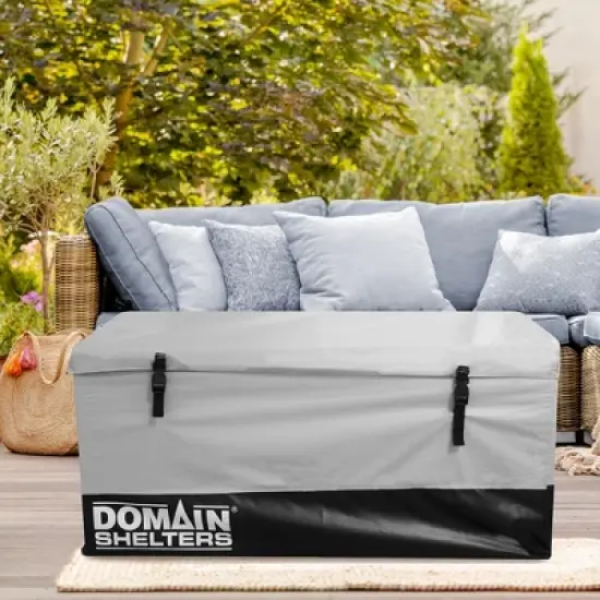 Domain Shelters Outdoor Patio Backyard Garden Storage Container Deck Box w/Removable Weather Bars & Clip Buckles, Gray/Black image {4}