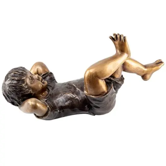 Design Toscano Lazy Days, Resting Boy Cast Bronze Piped Garden Statue image {1}