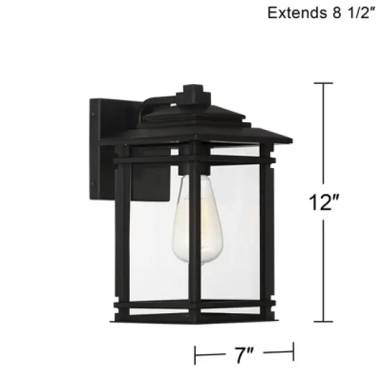 John Timberland North House Mission Outdoor Wall Light Fixtures Set of 2 Matte Black 12" Clear Glass for Post Exterior Barn Deck House Porch image {3}