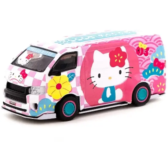 Toyota Hiace Widebody Van RHD Pink with Graphics "Hello Kitty Capsule Summer Festival" 1/64 Diecast Model by Tarmac Works image {1}