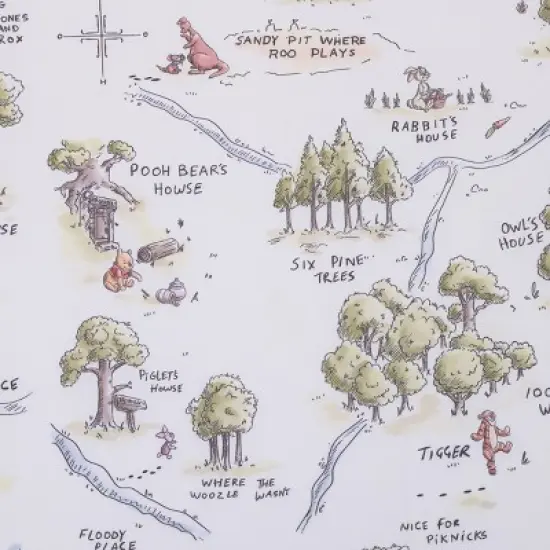 NoJo Disney Classic Winnie the Pooh Sage, Tan, and White, Map of 100 Acre Woods Super Soft Nursery Fitted Crib Sheet image {1}