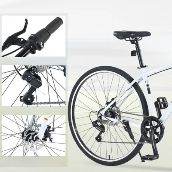 INFURNIC 7-Speed Hybrid Bike Double Disc Brakes Perfect for Men Women for City Streets Paths, White, 27.1"*41.7"*70.8" image {2}