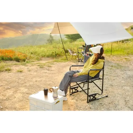 PAGED Camping Chairs with Solid Armrests and Drink Holder,Outdoor Portable Chairs with Comfortable Backrest,Folding Rocking Chair for Lawn image {5}