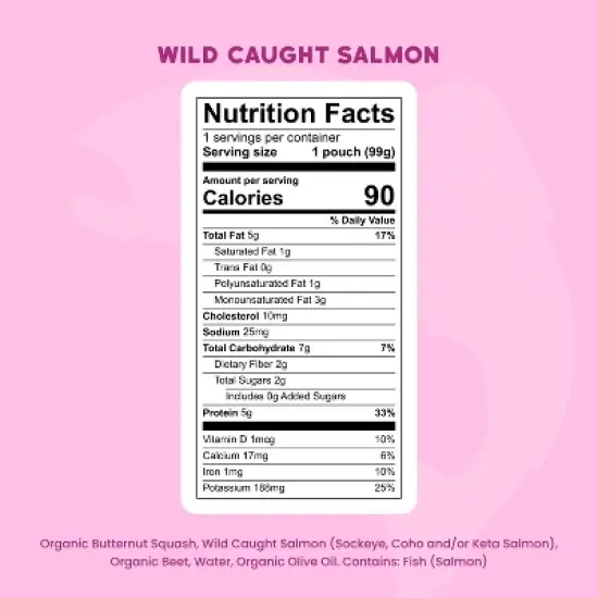 Serenity Kids Wild Caught Salmon with Organic Butternut Squash & Beet Baby Food Pouch - 3.5oz image {7}