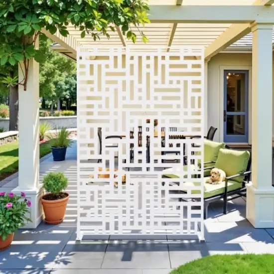 47-inches W x 72-inches H White Galvanized Sheet Screen Outdoor and lndoor Divider for Balcony Patio Garden Room Divider (Helen Steet 01 ) image {6}