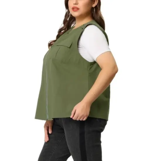 Agnes Orinda Women's Plus Size Anorak Jacket Zip Up Lightweight Sleeveless Utility Vest image {1}
