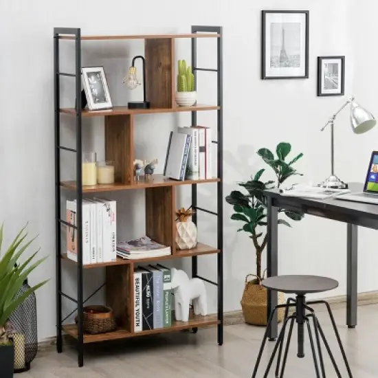 Costway 4-Tier Bookcase Industrial Bookshelf Floor Standing Storage Rack image {2}
