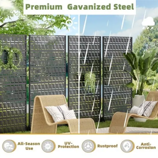 1-Piece Black Rectangle Outdoor Metal Screen Decorative Art Panel,Outdoor Garden Screen image {3}