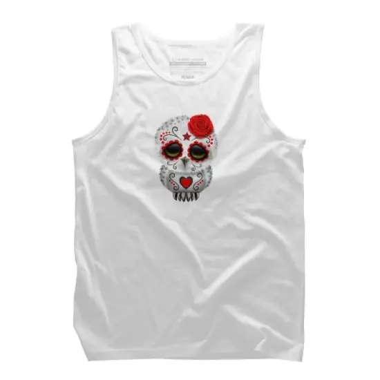 Men's Design By Humans Cute Red Day of the Dead Sugar Skull Owl By jeffbartels Tank Top image {7}